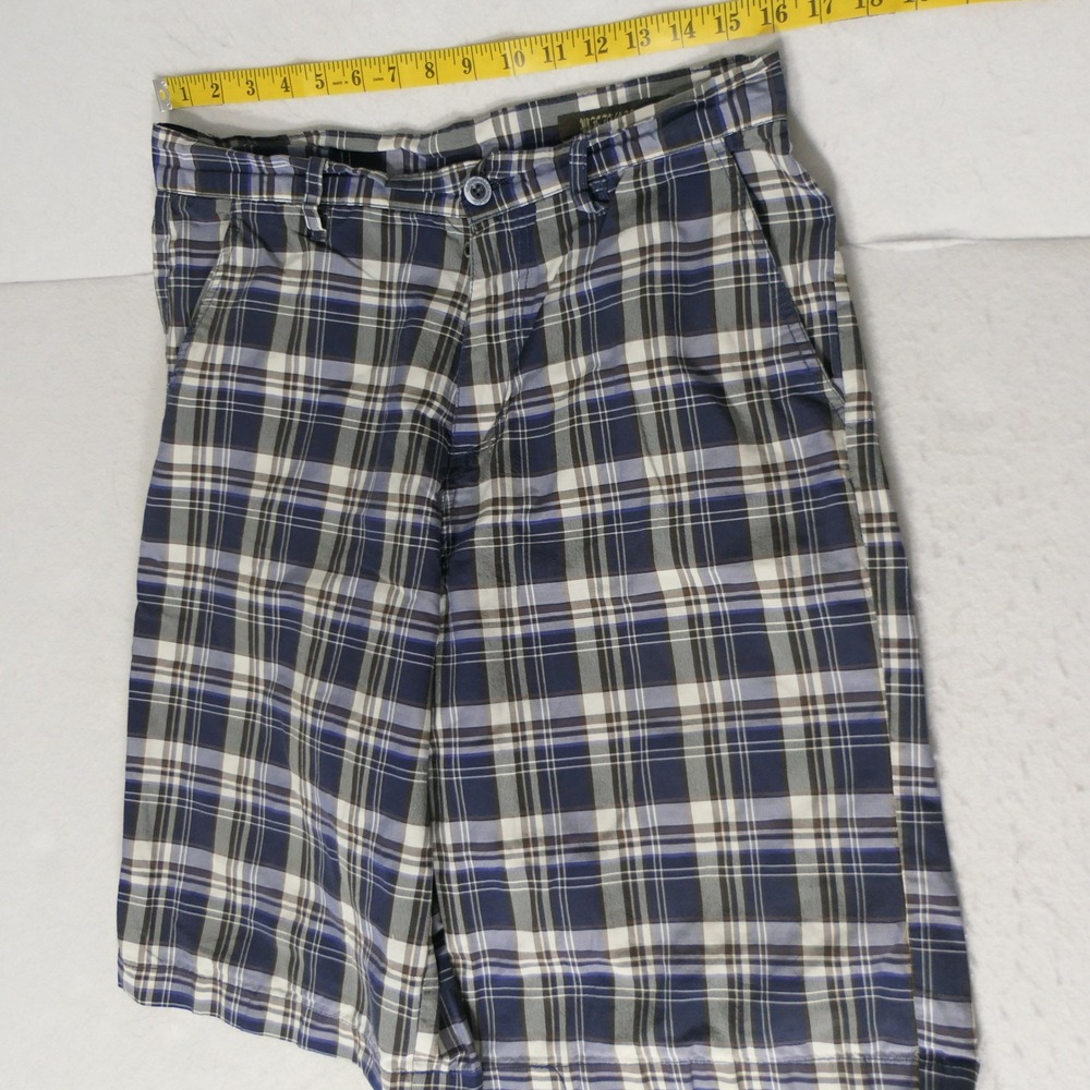 Vercho Men Plaid Shorts 32 Navy White Grey Flat Front Skater Streetwear Outdoors